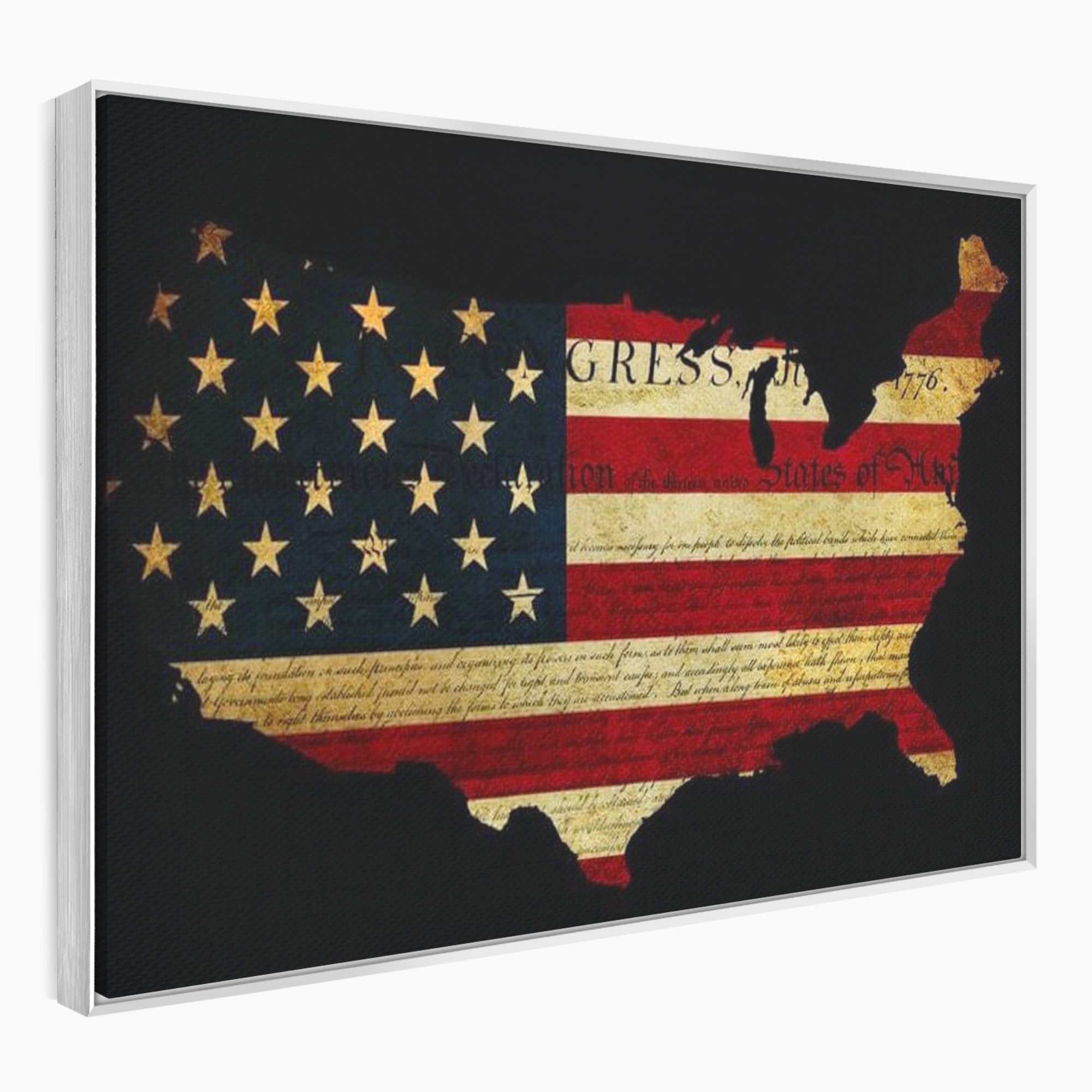 Tablou canvas cu tablou canvas cu harta statelor unite si steagul american, in rama de aluminiu argintiu